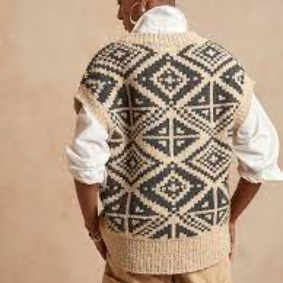 Oversize Latte Cream Knit Banana Republic HERITAGE Sweater Vest (M/L Petite) - Picture 4 of 15